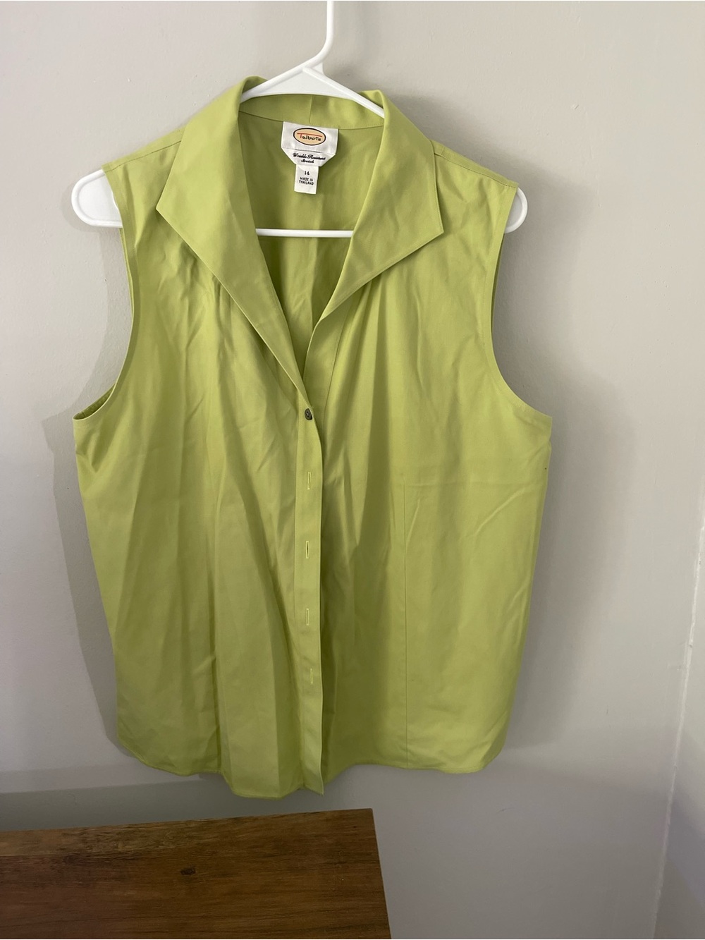 Talbots Lime Green Sleeveless Button-Down Shirt size 14